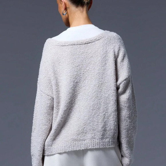 Light Grey Casual Women's One Button Long Sleeve Knit Cardigan - Picture 3 of 5